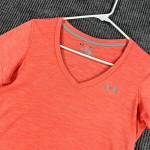 Under Armour HeatGear Shirt Womens Small Orange Short Sleeve Loose Training